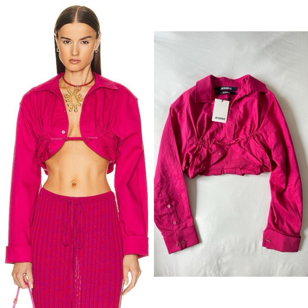 JACQUEMUS LA CHAMISE MACHOU CROPPED SHIRT - PINK